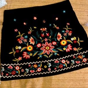 Corduroy Embroidered Flower Design Mini Skirt